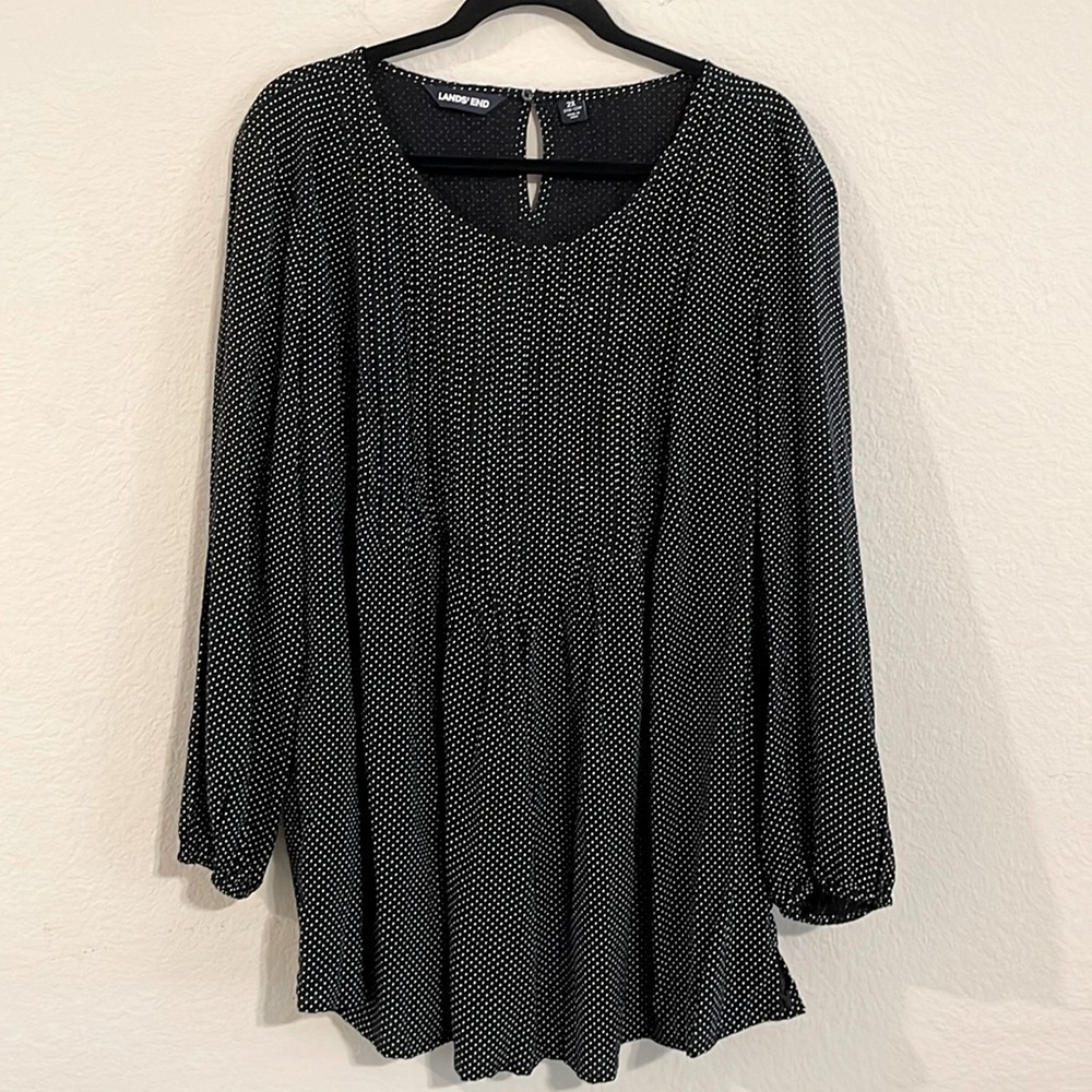 Lands’ End Women Tunic Top 2X Black & White Longline Polka Dot Contemporary